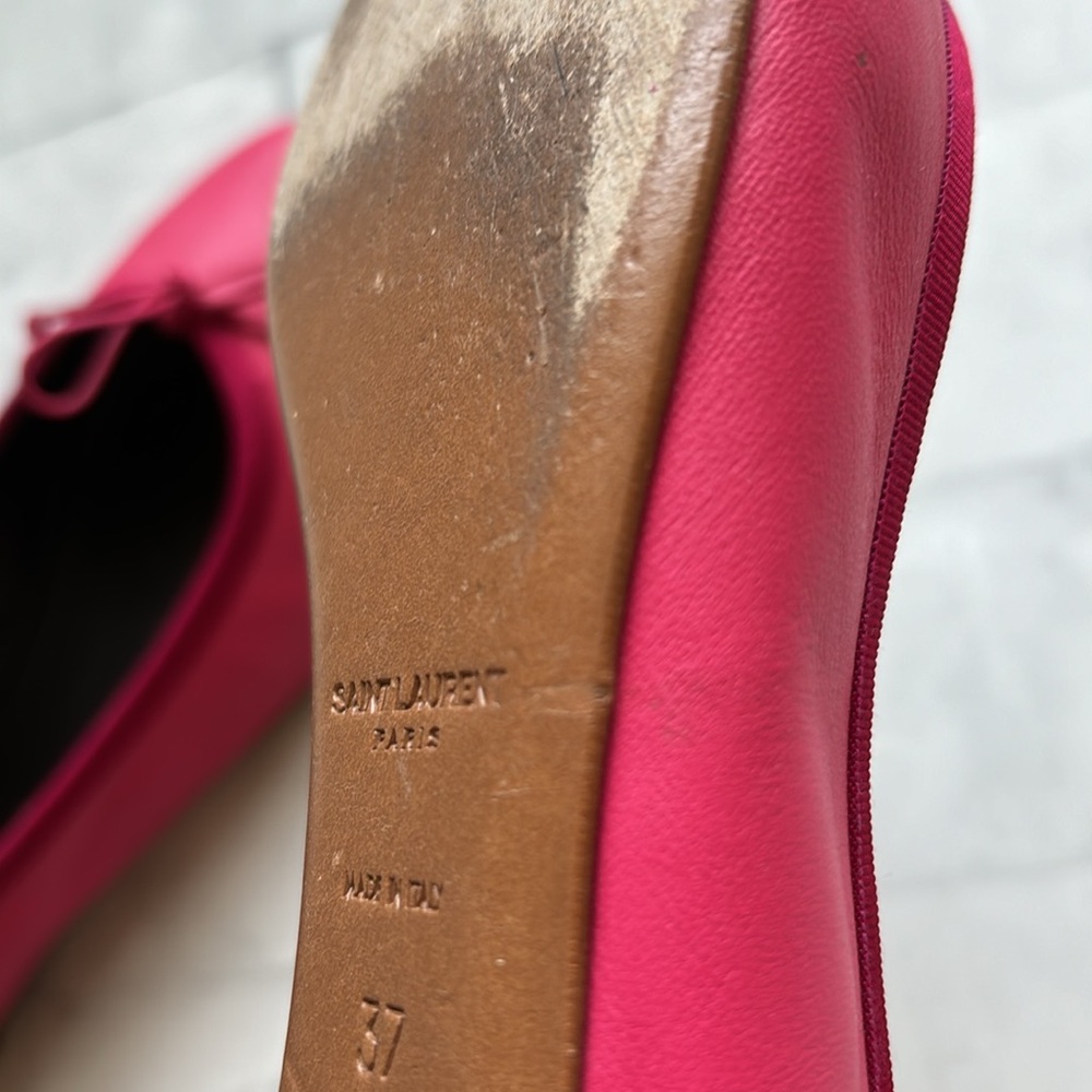 Saint Laurent Raspberry Dance Leather Ballet Flats - Picture 14 of 16